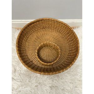 Wicker Rattan Chip Dip Serving Basket Tray Brown Round 14"